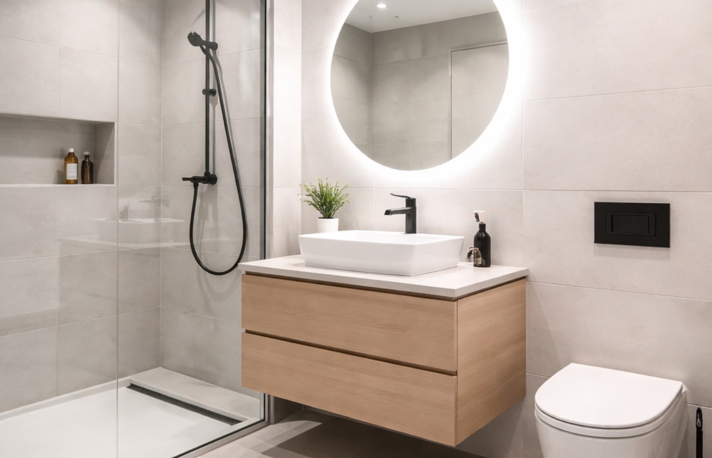 Modern gefliestes Bad (Beispiel)